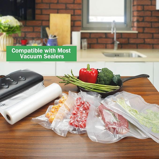 Vacuum Sealer Bags Rolls Compatible with FoodSaver 4-Pack 11" x 25' Vacuum Seal Rolls Fit Inside Machine Double-Side Embossed BPA-Free Bags for Sous Vide or Food Storage (Total 100 Feet)