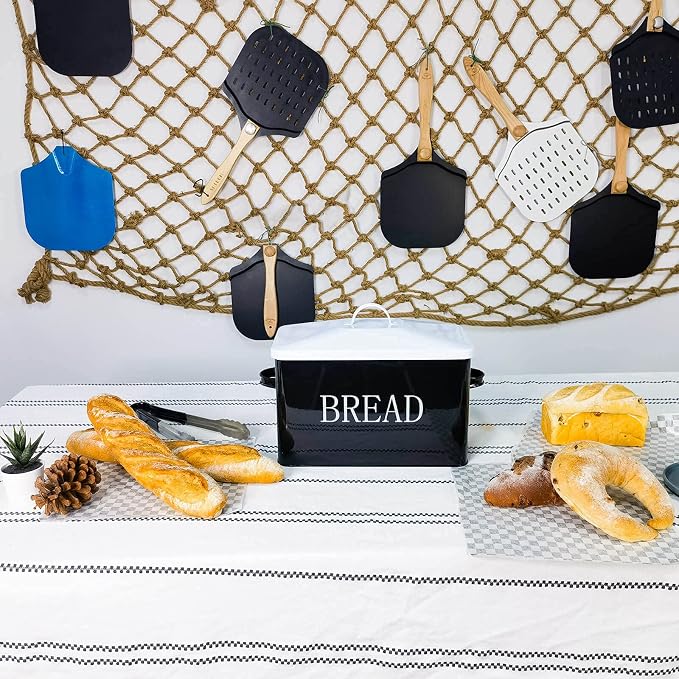SOTECH Metal Bread Box For Kitchen Countertop,black bread box for kitchen countertop for Homemade Bread Farmhouse Style Bread Bin-Kitchen Food Bread Storage Container