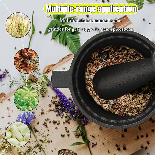 Cast Iron Mortar and Pestle Set with Grater Plate, Brush and Spoon | Heavy-duty cast iron mortar and pestle set with grater plate, brush and spoon for grinding spices, herbs and garlic.