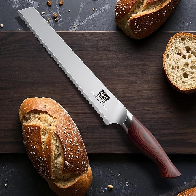 SHAN ZU Bread Knife 8 In, High Carbon 10Cr15Mov Stainless Steel Cake Knife | Japanese Razor Sharp Sourdough Slicing Knife, Multifunction Serrated knife for Homemade Bread