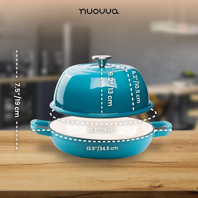 Enamelled Cast Iron Dutch Oven Pot – Dutch Oven For Sourdough Bread Baking – Cast Iron Bread Pot – Blue, 6 Quarts, 26cm – by Nuovva