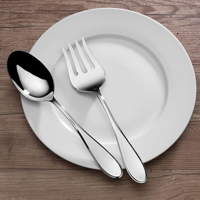Mikasa Bravo 18/10 Stainless Steel 6-Piece Serving Set - Serving Spoons, Fork, Pie Server, Gravy Ladle - Polished Silverware Flatware Serveware