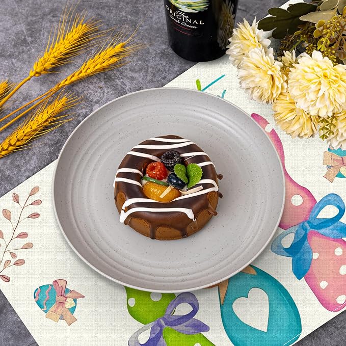 Green Blue Pink Rabbit Bunny Easter Placemats Set of 6, 12x18 Inch Spring Jesus Easter Table Mats for Holiday Party Kitchen Dining Room Decoration