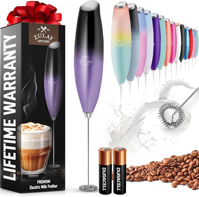 Zulay Powerful Milk Frother for Coffee with Upgraded Titanium Motor - Handheld Electric Whisk, Milk Foamer, Mini Mixer & Coffee Blender for Frappe, Latte, Matcha, No Stand - Mystic Galaxy