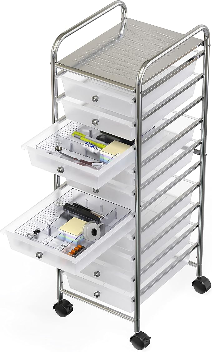 Simple Houseware Drawer Organizer Tray, 9 Adjustable Compartments, Clear | For Office, Makeup, and Craft Drawer or Desktop Storage