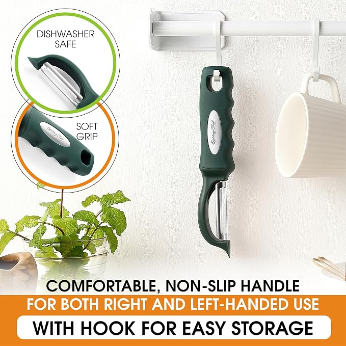 Spring Chef Swivel Potato Peeler w/Soft Grip Handle, Set of 2, Pine Green | Premium Vegetable Peeler w/ Sharp Stainless Steel Blades, Multifunctional Food Peeler for Apple, Carrot, Cucumber, Fruit