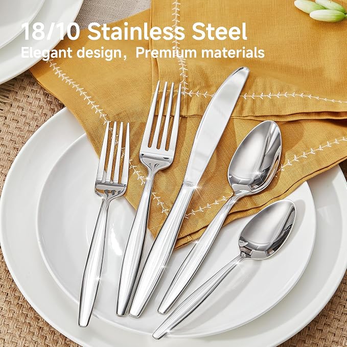 18/10 Stainless Steel Silverware Set for 12,60 Piece Flatware Set | Heavy Duty Dining Utensils & Cutlery Set, Mirror Polished Finish, Dishwasher Safe for Home Kitchen, Wedding & Housewarming
