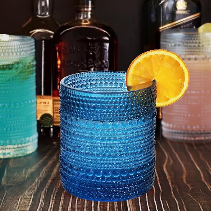 Vintage Hobnail Drinking Glass Set of 8-12 oz Highball & 10 oz Cocktail Tumblers for Whiskey, Juice, Milk