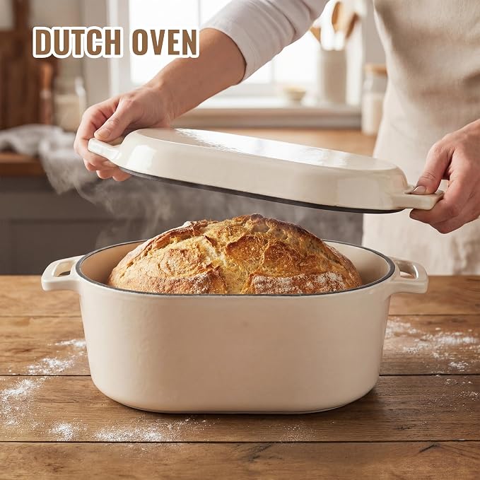 Dutch Oven for Bread Baking, 3.4 QT Bread Dutch Ovenfor Sourdough, Enamelled Bread Oven with Lids,Beige