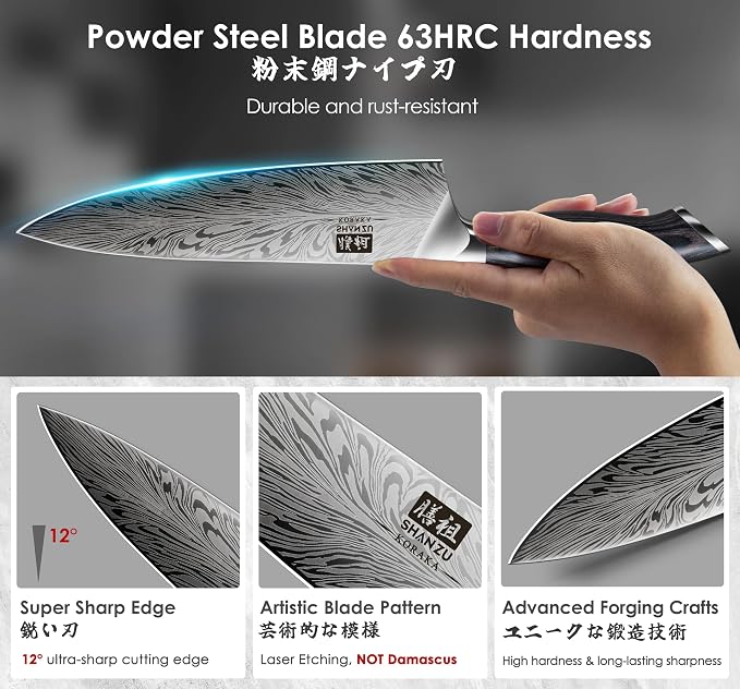 SHAN ZU 16 Pieces Knife Set, Knife Block Set in Powder Steel | Ultra Sharp Kitchen Knives Set, Japanese Knife Set with Ergonomic Pakkawood Handle, Chef Knife Set for Kitchen Cooking