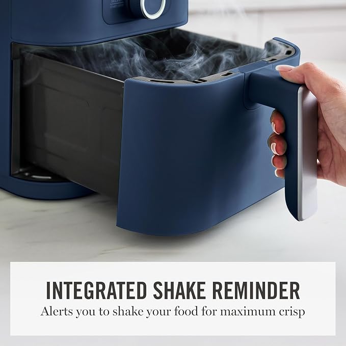Martha Stewart 6-Quart Air Fryer, 6 Presets, Space Saving, Indigo Blue | 3lb Capacity, PFAS-Free Ceramic Nonstick Basket & Tray, Bake, Roast, Broil, Dehydrate, Reheat, Shake Reminder, Heat up to 400