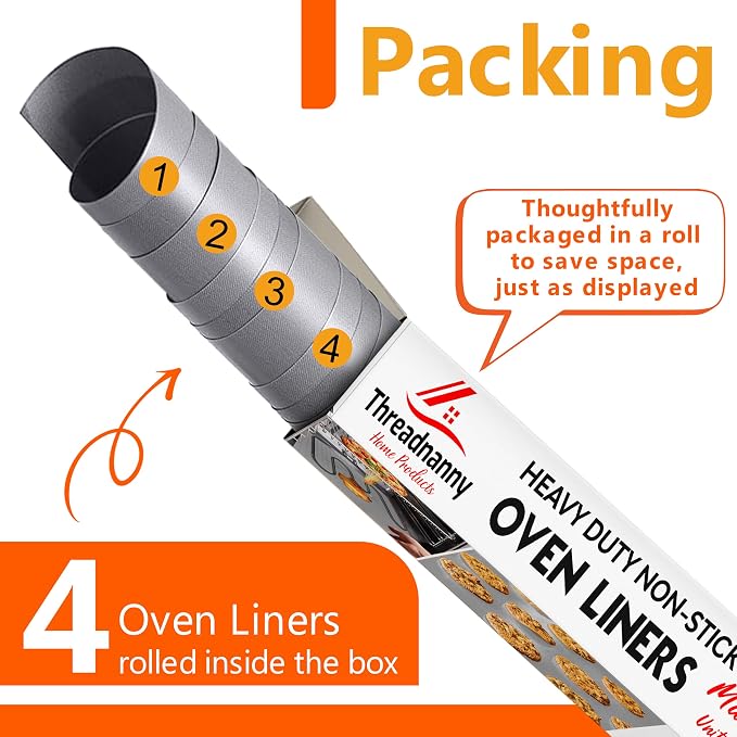 Oven Liners for Bottom of Oven - 17"x 25" Large Heavy Duty Non-Stick 4 Pack | Resistant to 500°F, BPA & PFOA Free, Reusable, Fits Electric, Gas, Toaster, Microwave Ovens & Grills, Spill Guard, Silver