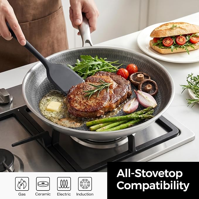 Stainless Steel Crepe Pan Honeycomb Nonstick Griddle Skillet | Premium Hybrid Cookware for Tortillas, Flatbreads and Omelets. Gas, Electric and Induction Stovetops Compatible.
