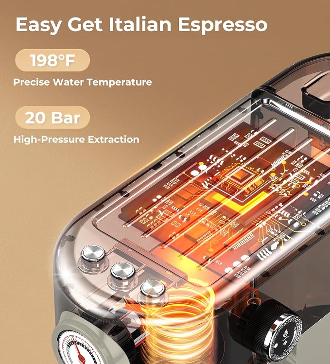 atatix 20 Bar Espresso Machine with Milk Frother, Compact Espresso Maker | Stainless Steel Coffee Machine with Precise Temp Control & 44oz Removable Water Tank for Latte, Cappuccino, Light Grey