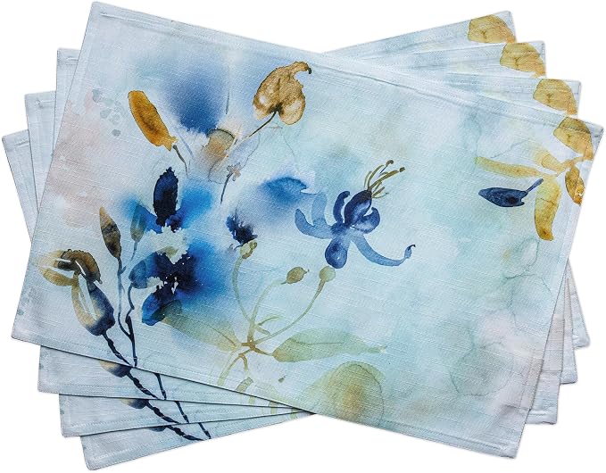 Maison d' Hermine Placemats Set of 4 Reusable 100% Cotton (13"x19") | Cloth Place Mats Washable Table Mats for Kitchen Dining Party Wedding Hotel Home Restaurant Spring Summer - Lazy Summer Days