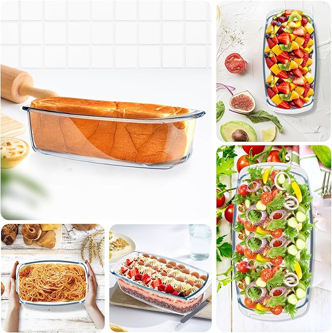 Jambear Glass Loaf Pans for Baking Bread with Lids 2 Set - 1.9 Qt Glass Loaf Pan | Oven, Dishwasher, Fridge, Freezer & Microwave Safe, Bread Pan Suit for Lasagna, Meatloaf, Banana