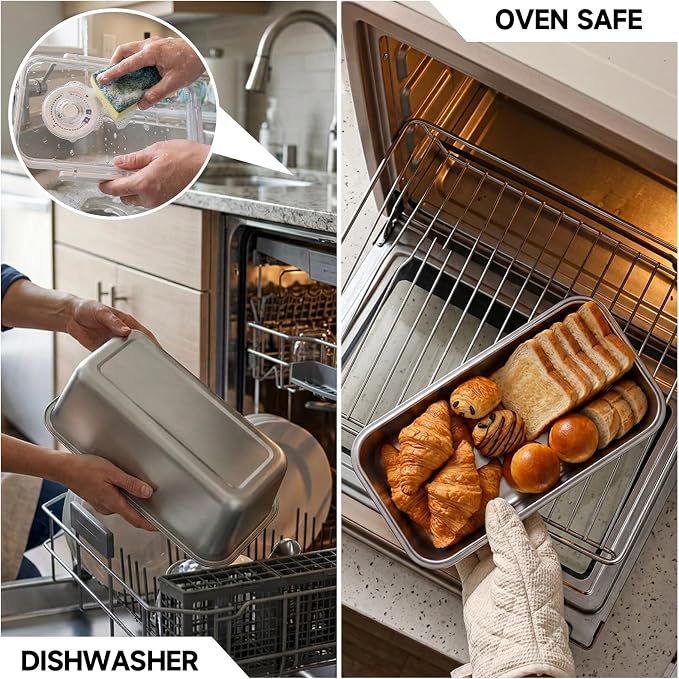 Large Stainless Steel Bread Storage Box with Lid | Large Capacity, Airtight Fresh-Keeping See-through Lid, Time Recording, Perfect for Homemade Loaf, Toast, Bagel and Cookies