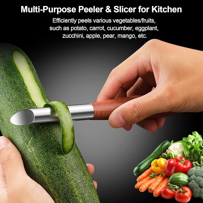 Potato Peelers Stainless Steel Set, Vegetable Peeler for Kitchen | Ultra Sharp & Rotary Blade, Rust Proof, Thickened Ergonomic Wooden Handle, Premium Veggie Fruit Peelers, I & Y Shaped Peeler