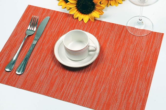 SHACOS Placemats Set of 8 Woven Vinyl Place Mats for Dining Table Wipe Clean Heat Resistant Washable Kitchen Table Mats (8, Orange)