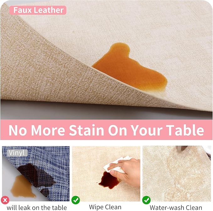 Maxpearl Faux Leather Placemats Set of 6, Easy to Clean, Beige | Waterproof - Heat Resistant - Non Slip - Wipe Clean Dining Table Place Mats, Suitable for Indoor & Outdoor Use, 17''×12''