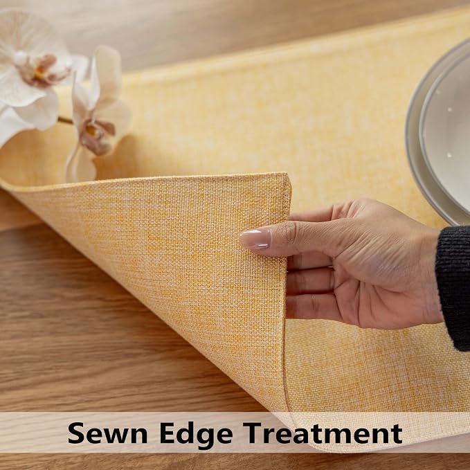 Demetex Yellow Placemats Set of 8 Linen Fabric Placemat Heat Resistant Washable Place Mats for Kitchen Party Dinner, 13x19 inch, Yellow