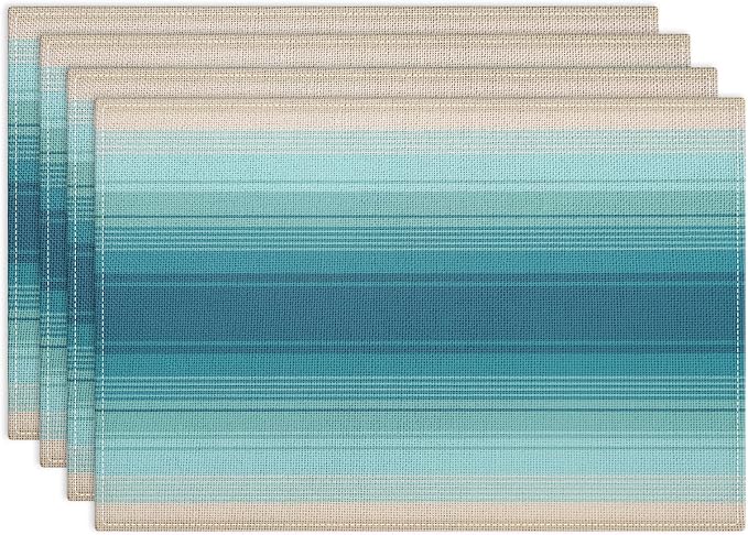 Emvency Farmhouse Placemats Set of 4, 12x18 Inch, Coastal Mexican | Striped Art Art Painting Table Mats for Outdoor Home Party Kitchen Dining Decoration
