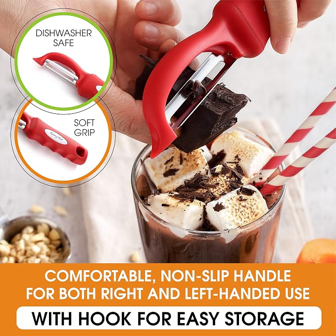 Spring Chef Swivel Vegetable Peeler for Kitchen with Soft Grip Handle, Red | Premium Potato Peeler w/ Ultra Sharp Stainless Steel Blades, Multifunctional Veggie Peeler for Apple, Carrot, Cucumber, Fruit