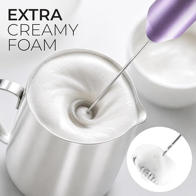 Zulay Kitchen Powerful Milk Frother AA Batteries Included – Ultra Fast Handheld Drink Mixer with Stainless Steel Whisk Stirrer for Coffee, Protein, Matcha & More, Frother Wand Electric Frothmate