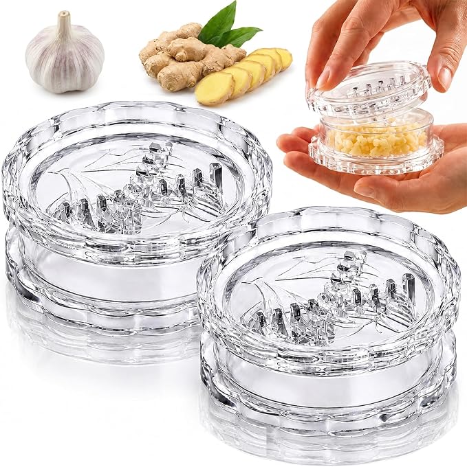 2pcManual Garlic Twister,Manual Garlic Crusher and Mincer, Transparent Twisting Garlic Chopper Tool, Multi-Functional Handheld Grinder for Ginger, Nuts, Herbs and Spices, Easy to Clean Kitchen Gadget