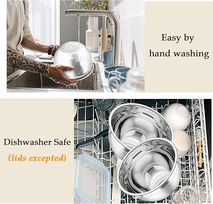 TeamFar Mixing Bowls, Stainless Steel Nesting Salad Bowls Set | Mixing Bowls with Lids & 3 Grater Attachments, For Mixing/Serving/Storing, Non-toxic & Long-lasting, 4.6/3/1.5 QT, Colorful