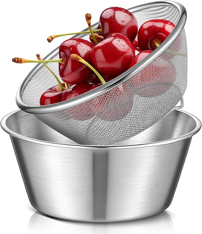 Mini Colander Food Strainer | Fine Mesh Colander with Bowl, 305 Stainless Steel, Strainer for Washing Fruits Vegetables Rice, Kitchen Cooking Prep