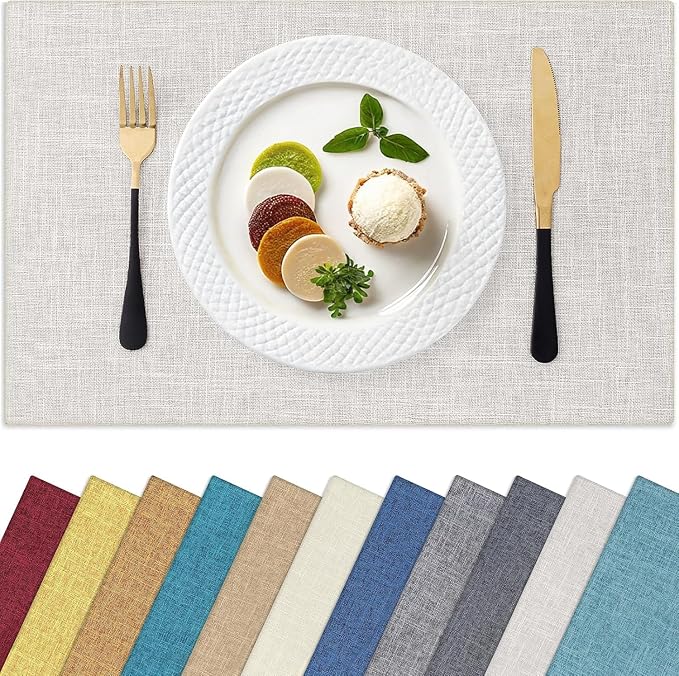 Homaxy Cloths Placemats for Dining Table Set of 12, 13" x 19", Beige | Heat Resistant, Washable, Cotton Linen Blend Table Mats, Easy to Clean Place Mats, Indoor Outdoor