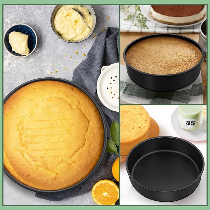 E-far Cake Pan Set of 3(6/8/9.5 Inch), Nonstick Stainless Steel Cake Pans | Round Baking Tins for Birthday/Wedding Layer Cakes, Stainless Steel Core & Non-toxic Coating, Straight Side & 2 Inch Deep