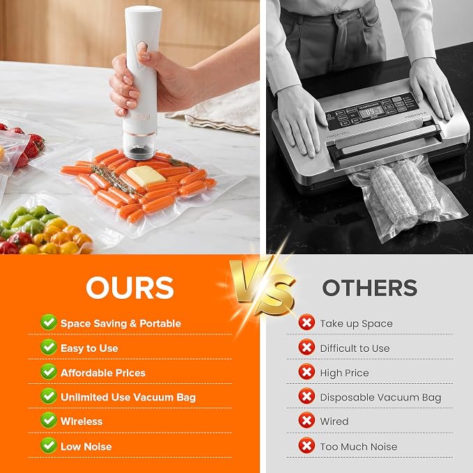 Handheld Vacuum Sealer for Food with Visible Liquid Tank | Compact Powerful Food Vacuum Sealer Machine with 10 Reusable Bags, Seal Meal Saver, Portable & Wireless, White