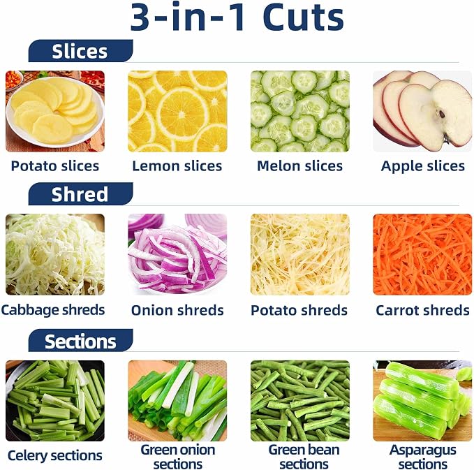 Commercial Electric Vegetable Slicer & Chopper, 4-in-1 Food Cutter | Multi-function slicer/chopper for onion & green onion; slice shred dice, easy-clean, salad meal prep, home/commercial use