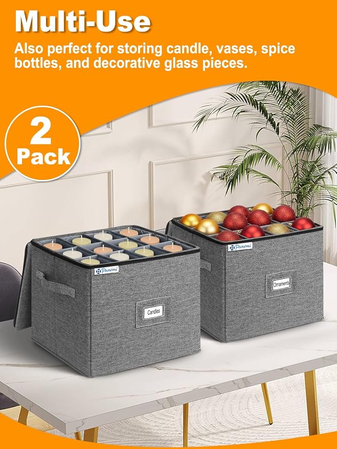 punemi Champagne Flute Storage Container, 2-Pack Hard Shell Wine Glass Box | Hard shell top, bottom and sides with dividers, stackable design for champagne flutes, white wine glasses and stemware