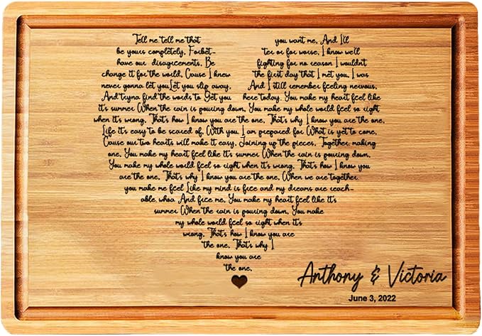 Personalized Cutting Board Wedding Heart Song Lyrics Couple Gifts - Anniversary Customized Romantic Gift for Her - For Him, For Husband, For Wife