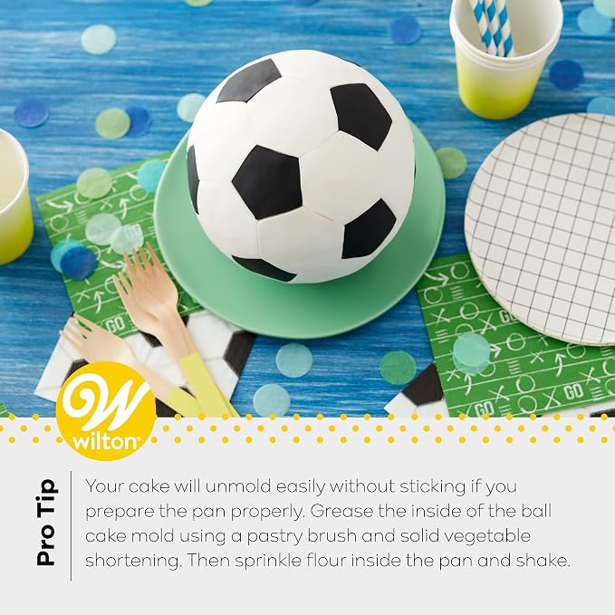 Wilton Aluminum 3D Sports Ball Pan Set, For Baking 6-Inch Spherical Shapes, Made With Natural Anodized Aluminum, Made Without PFAS (Pack of 2)
