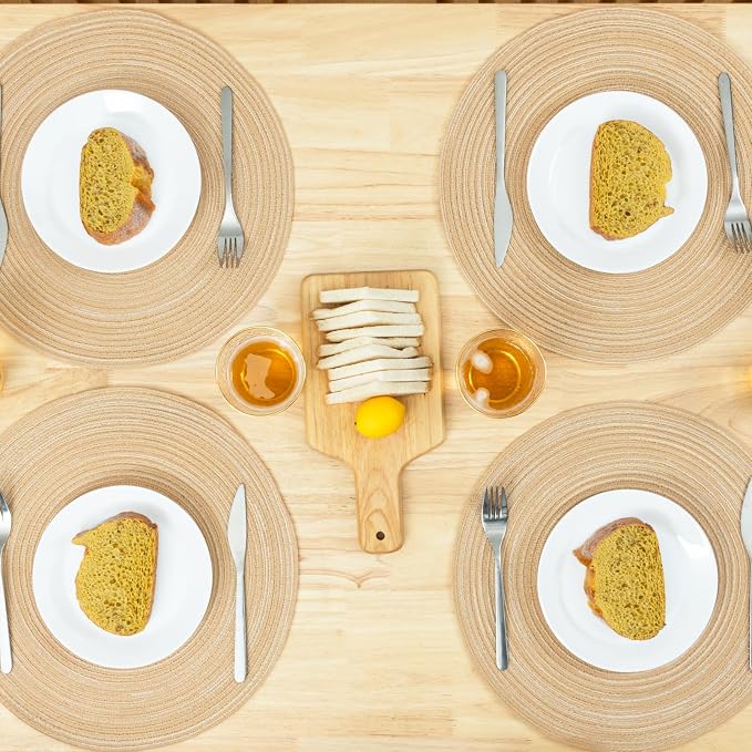 Winknowl Round Braided Placemats Set of 8 Washable Woven Heat Resistant Table Mats for Kitchen Dining Tables 15 inch Round Place Mats (Beige,8)