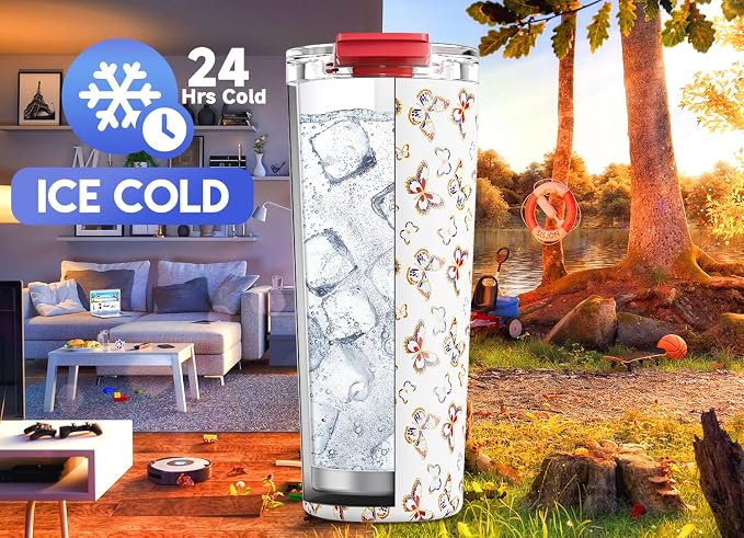 Meoky 24 oz Insulated Travel Coffee Mug: Leak Proof Lid, Jewel Butterfly | Stainless Steel Coffee Tumbler, Keeps Hot for 8 Hours or Cold for 24 Hours, Fits in Car Cup Holder, BPA Free