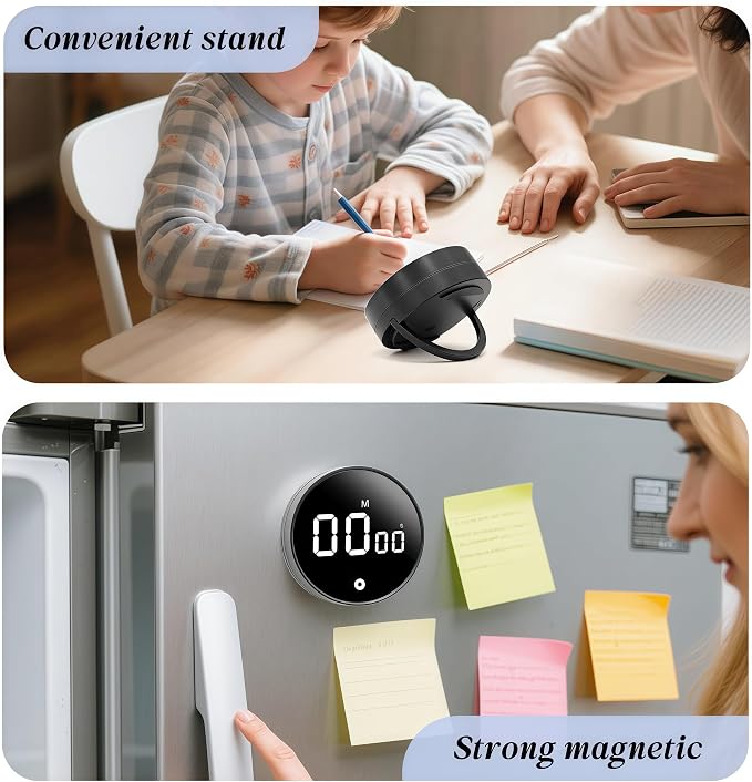 2Pcs Digital Kitchen Timer - Magnetic 199-Minute Countdown Countup Timer with Large LED Display,Volume Adjustable, Visual timers for Cooking,Gym,Meeting,Classroom,Study,Work,Outdoor Activities,Black