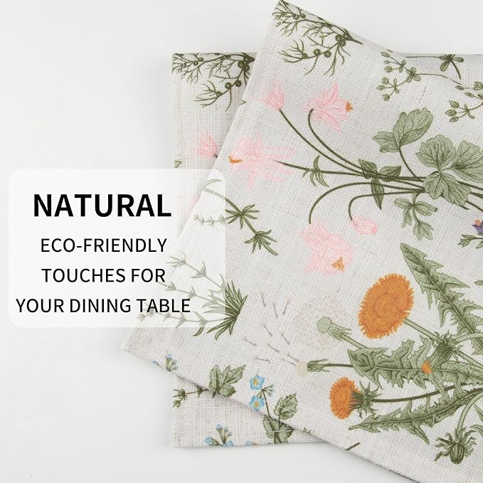 QIYI Boho Table Placemats Set of 4, 12"x18" Linen Place Mats, Wildflowers | Fabric Place Mats for Kitchen Dinning, Farmhouse Rustic Cloth Table Mats, Washable Placemat Party Table Décor