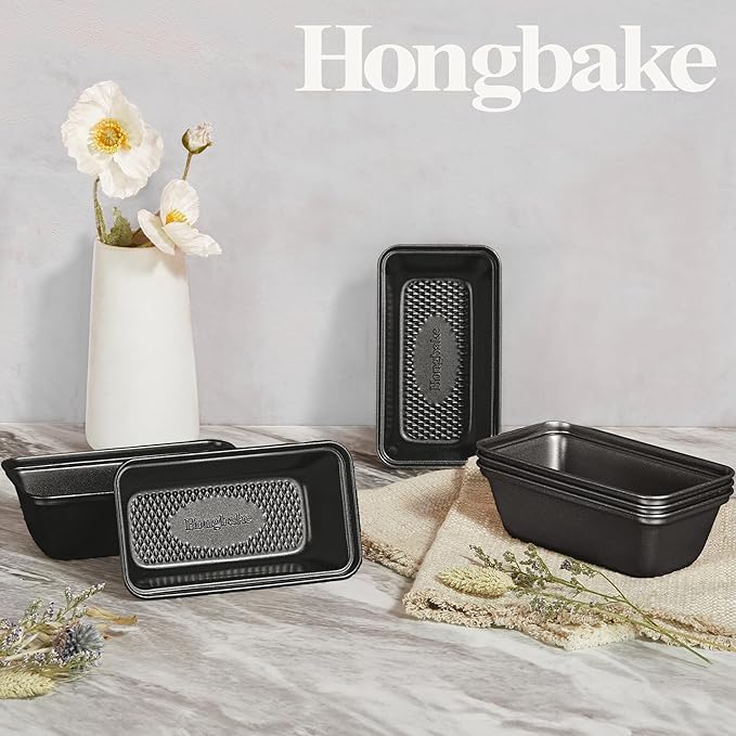 3 Pack Nonstick Mini Loaf Pans, 6 x 3.3 x 2 Inch Small Bread Pans for Homemade Bread, Tiny Banana Baking Tins with Diamond Texture, Non-toxic Mini Meatloaf Pans Set, Dark Gray