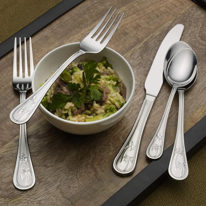 Towle Everyday Palm Breeze Flatware Service for 4, 20 Piece Set, 18/0 Stainless Steel, Silverware Set