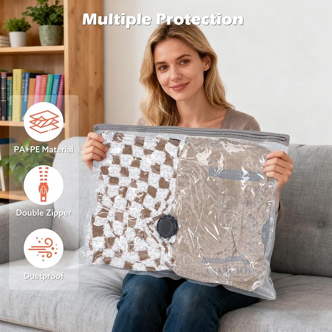 Travel Vacuum Bags with Wireless Recharging Pump | 15 Pack Vacuum Seal Bags with 3 Sizes for Clothing Travel, Space Saver for Luggage, Business Trip, Home Storage