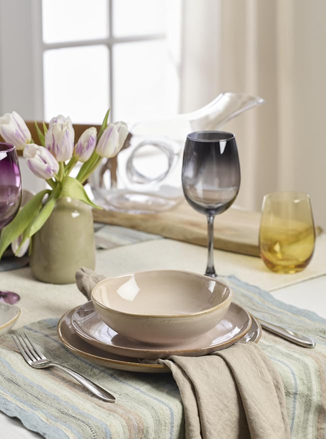 Oneida Organic Shades Clay Stoneware 12-Piece Dinnerware Set for 4 | dishwasher safe | plates and bowls sets for kitchen and dining | 10.25 inch plate, dish set, dishes | 2 inch, 28oz