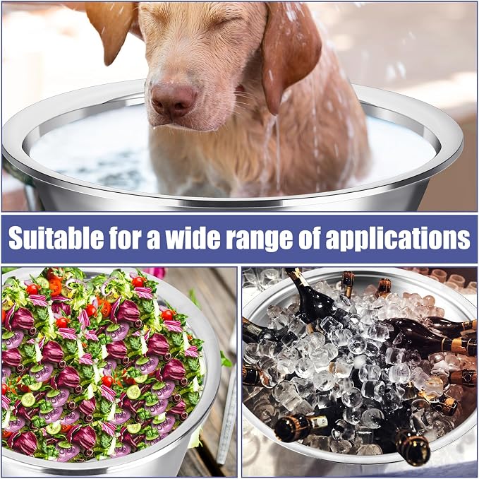 Nuogo 2 Pack Large Mixing Bowls 17 Quart Stainless Steel Flat Base | Big Bowls for Baking, Marinating, Meal Prep, Metallic Finish Stainless Steel, Commercial Grade, Flat Base Stability