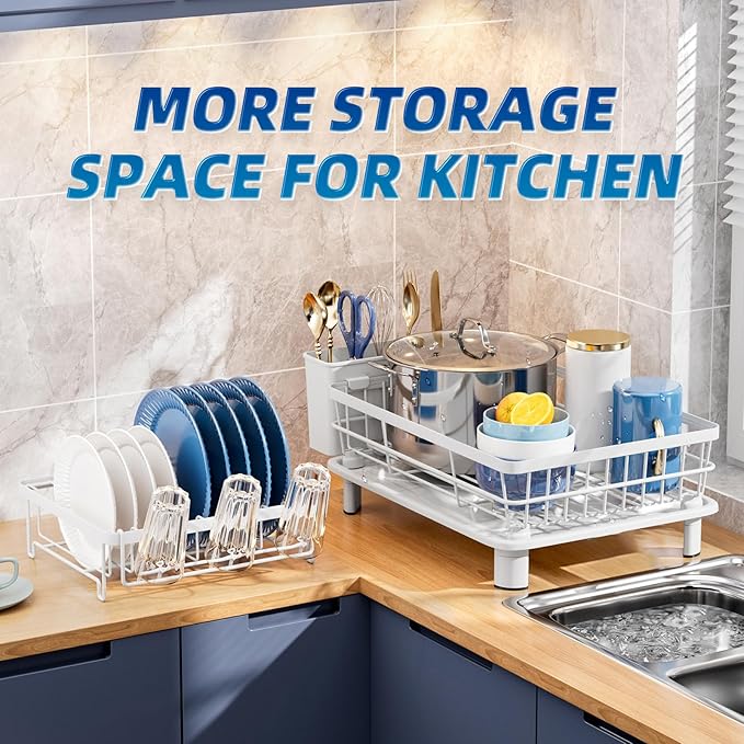 Dish Drying Rack,Stainless Steel-Dish Rack,Double Layer, | Dish Racks for Kitchen Counter, Kitchen Dish Drainers with Removable Utensil Holder,New Drain Outlet,