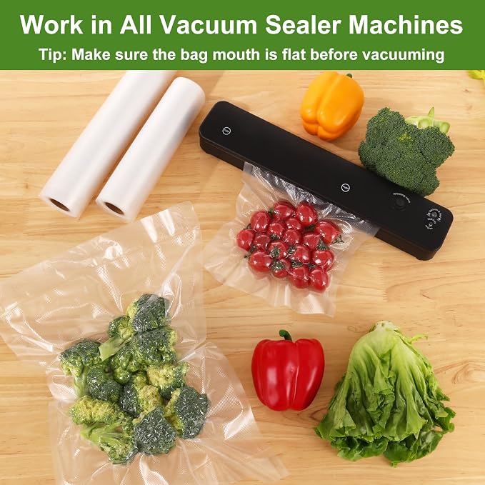 Vacuum Sealer Bags for Food Storage, 6 Rolls 8" & 11" x 20', Cut-to-Size | 3Mil Embossed BPA-Free Puncture-Resistant Rolls, Universal Fit for Sous Vide, Meal Prep, Freezer Storage & Food Preservation