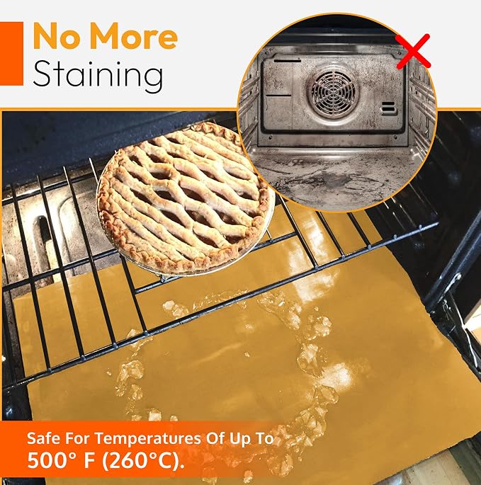 Oven Liners for Bottom of Oven - 17"x 25" Large Heavy Duty Non-Stick 2 Pack | Heat Resistant to 500°F, BPA & PFOA Free, Reusable, Fits Electric, Gas, Toaster, Microwave Ovens & Grills, Spill Guard, Gold